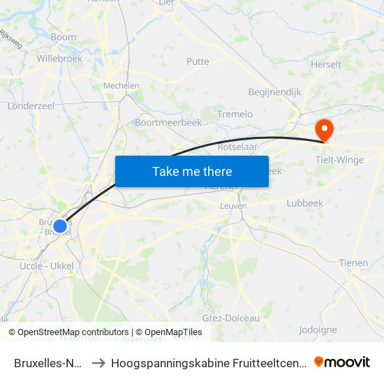 Bruxelles-Nord to Hoogspanningskabine Fruitteeltcentrum map