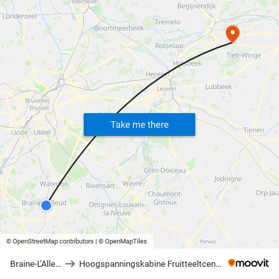 Braine-L'Alleud to Hoogspanningskabine Fruitteeltcentrum map