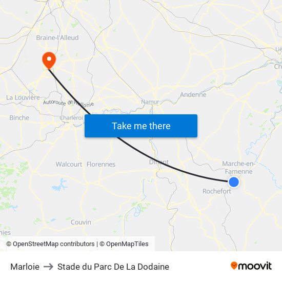 Marloie to Stade du Parc De La Dodaine map