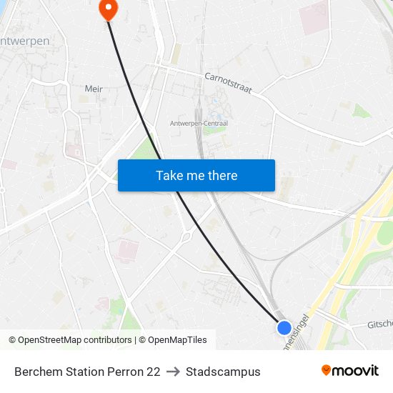 Berchem Station Perron 22 to Stadscampus map
