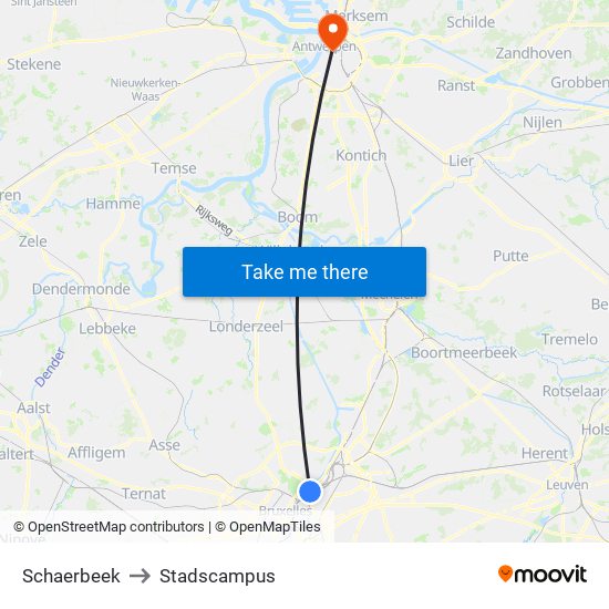 Schaerbeek to Stadscampus map