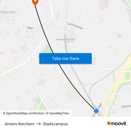 Anvers-Berchem to Stadscampus map