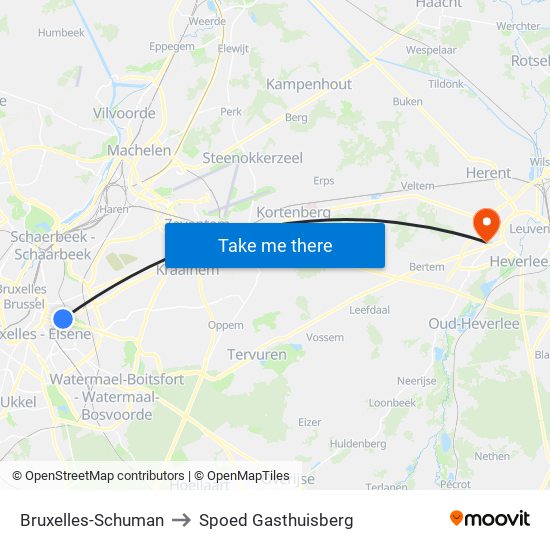 Bruxelles-Schuman to Spoed Gasthuisberg map