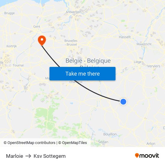Marloie to Ksv Sottegem map