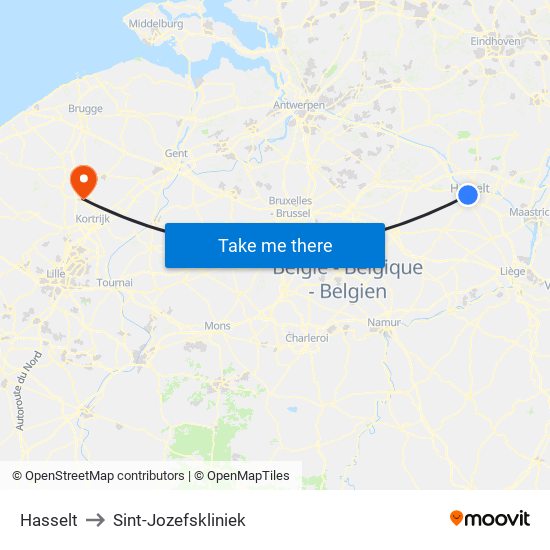 Hasselt to Sint-Jozefskliniek map