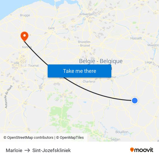 Marloie to Sint-Jozefskliniek map