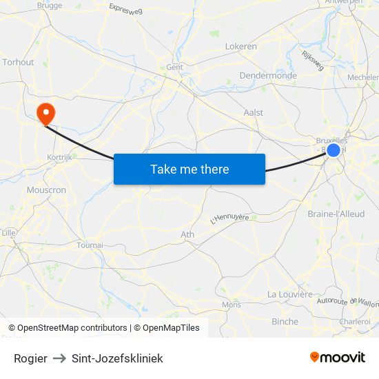 Rogier to Sint-Jozefskliniek map