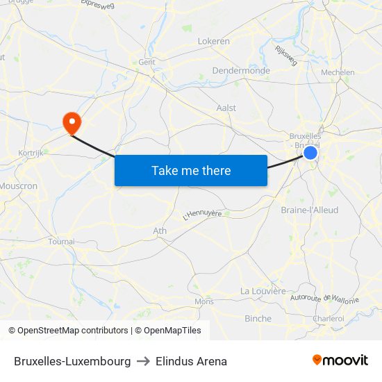 Bruxelles-Luxembourg to Elindus Arena map