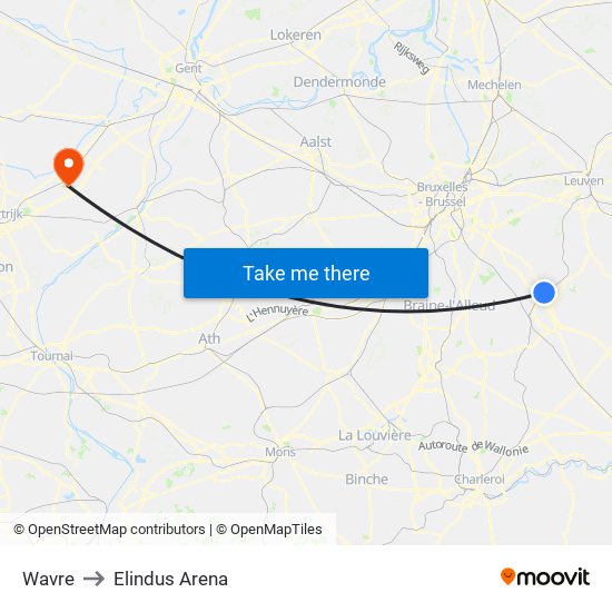 Wavre to Elindus Arena map