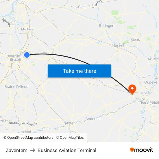 Zaventem to Business Aviation Terminal map