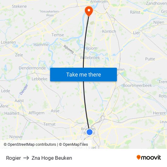Rogier to Zna Hoge Beuken map