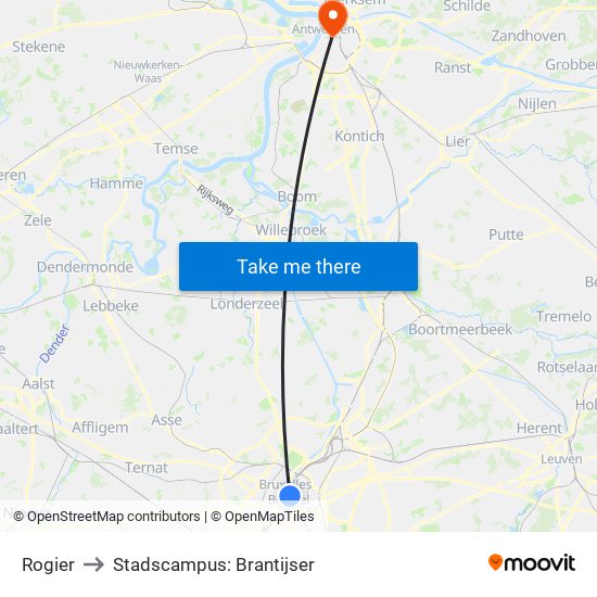 Rogier to Stadscampus: Brantijser map