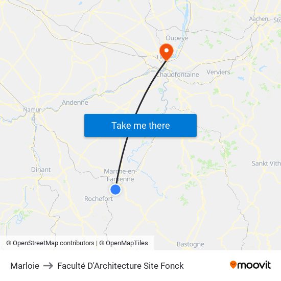 Marloie to Faculté D'Architecture Site Fonck map