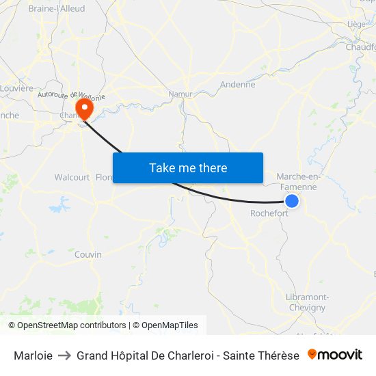 Marloie to Grand Hôpital De Charleroi - Sainte Thérèse map