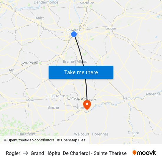 Rogier to Grand Hôpital De Charleroi - Sainte Thérèse map