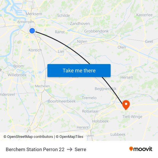 Berchem Station Perron 22 to Serre map