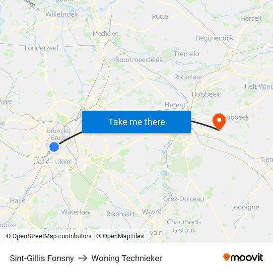 Sint-Gillis Fonsny to Woning Technieker map