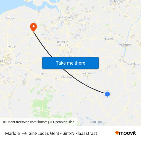 Marloie to Sint-Lucas Gent - Sint-Niklaasstraat map