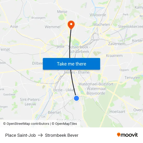 Place Saint-Job to Strombeek Bever map