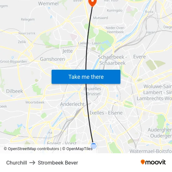 Churchill to Strombeek Bever map