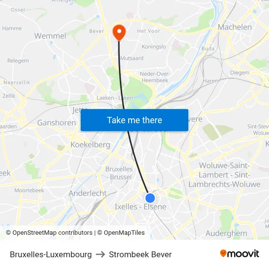 Bruxelles-Luxembourg to Strombeek Bever map