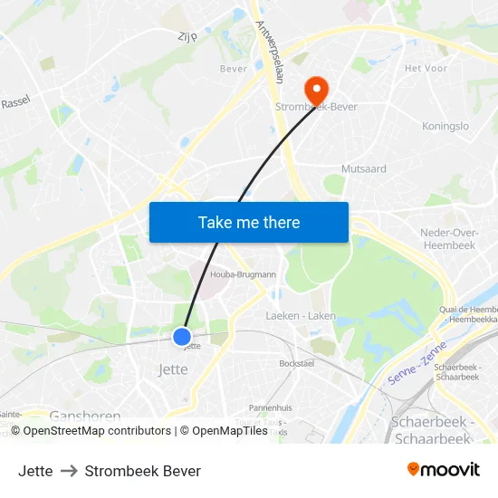 Jette to Strombeek Bever map