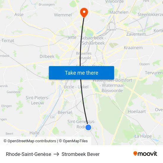 Rhode-Saint-Genèse to Strombeek Bever map