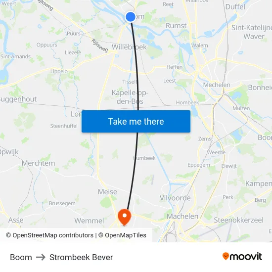 Boom to Strombeek Bever map