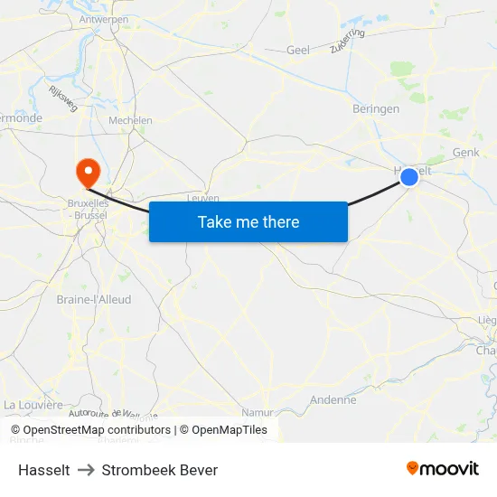 Hasselt to Strombeek Bever map