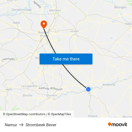 Namur to Strombeek Bever map