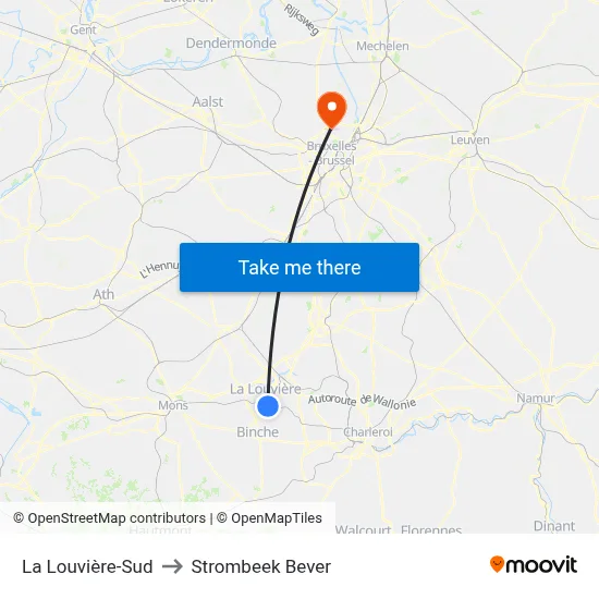 La Louvière-Sud to Strombeek Bever map