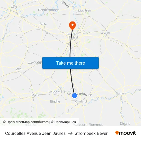 Courcelles Avenue Jean Jaurès to Strombeek Bever map