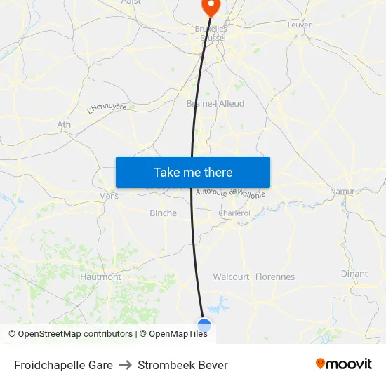 Froidchapelle Gare to Strombeek Bever map
