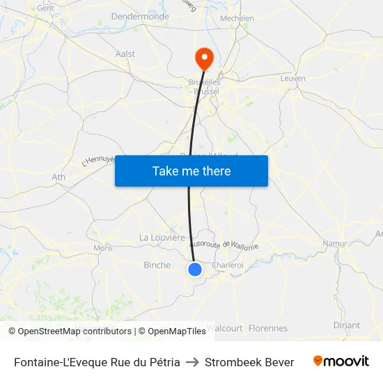 Fontaine-L'Eveque Rue du Pétria to Strombeek Bever map