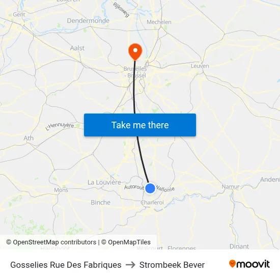 Gosselies Rue Des Fabriques to Strombeek Bever map