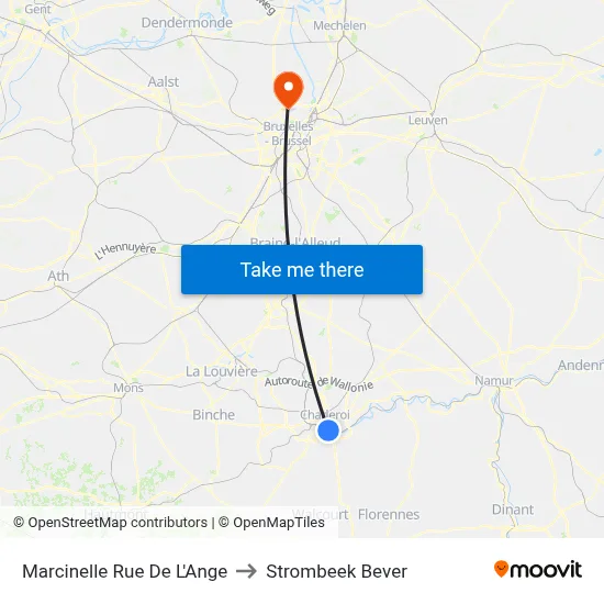 Marcinelle Rue De L'Ange to Strombeek Bever map
