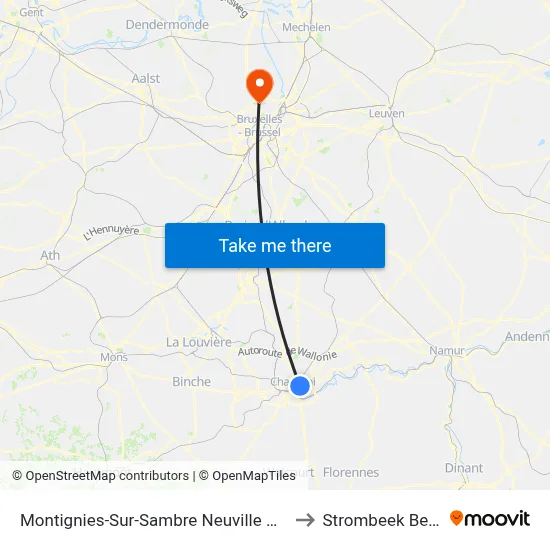 Montignies-Sur-Sambre Neuville Place to Strombeek Bever map