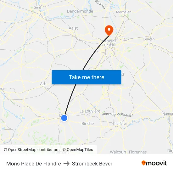 Mons Place De Flandre to Strombeek Bever map