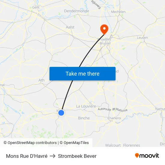 Mons Rue D'Havré to Strombeek Bever map