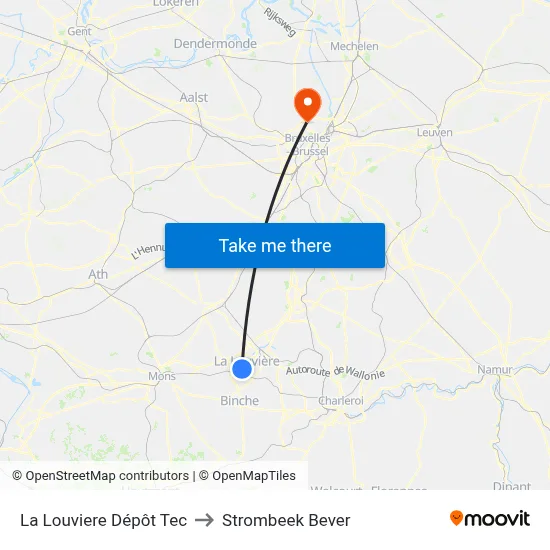 La Louviere Dépôt Tec to Strombeek Bever map