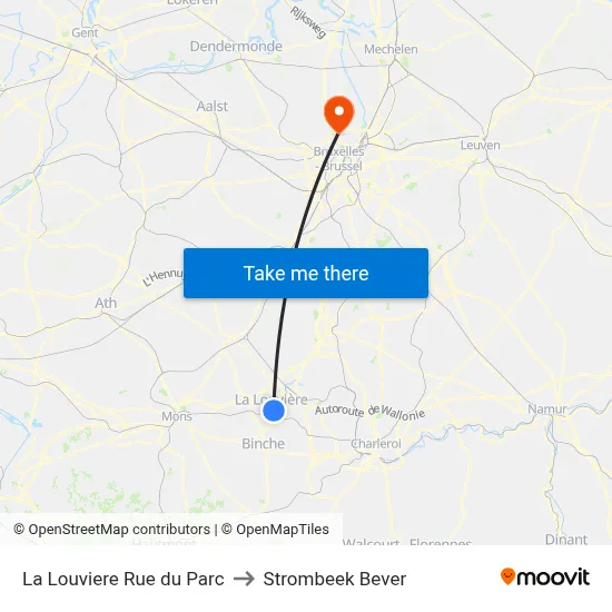 La Louviere Rue du Parc to Strombeek Bever map