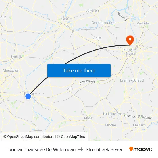 Tournai Chaussée De Willemeau to Strombeek Bever map