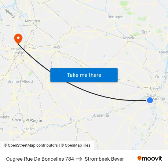 Ougree Rue De Boncelles 784 to Strombeek Bever map