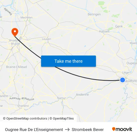 Ougree Rue De L'Enseignement to Strombeek Bever map