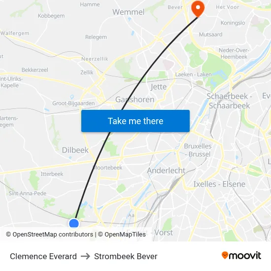 Clemence Everard to Strombeek Bever map
