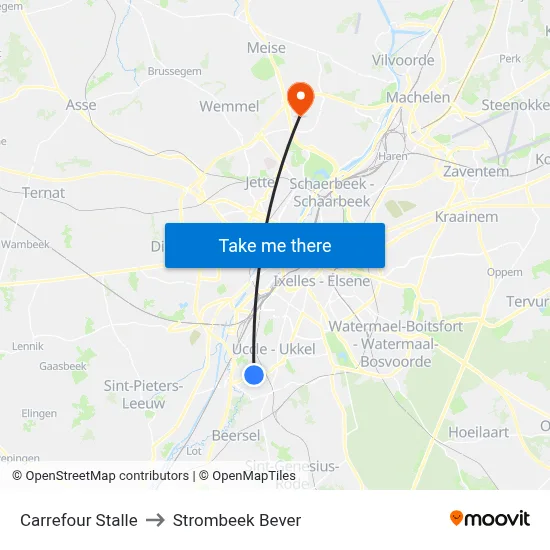 Carrefour Stalle to Strombeek Bever map