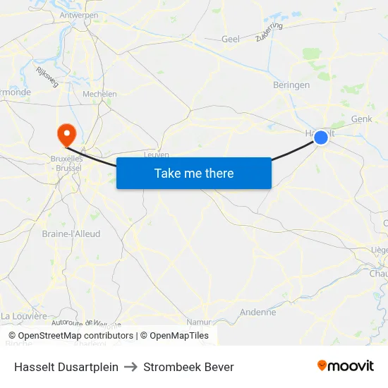 Hasselt Dusartplein to Strombeek Bever map