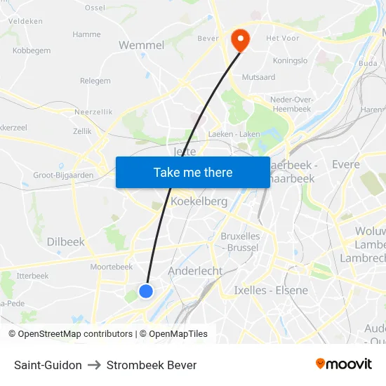 Saint-Guidon to Strombeek Bever map