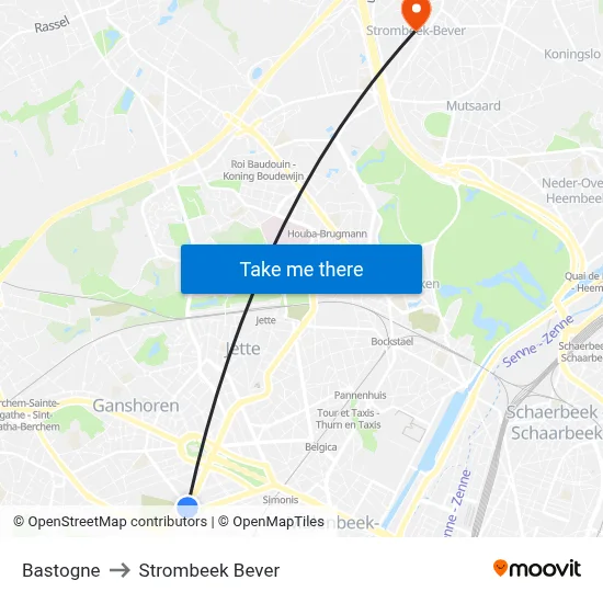 Bastogne to Strombeek Bever map