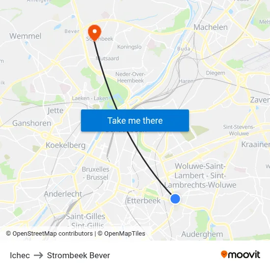 Ichec to Strombeek Bever map